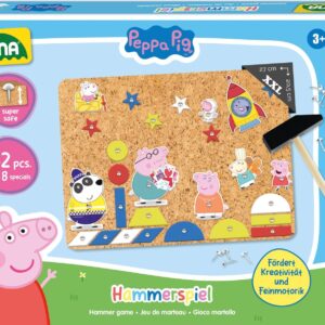 Lena Peppa Pig Hammer Game – Creative Set with 44 Colourful Plates, Hammer, Nails and Cork Board, from 3 Years
