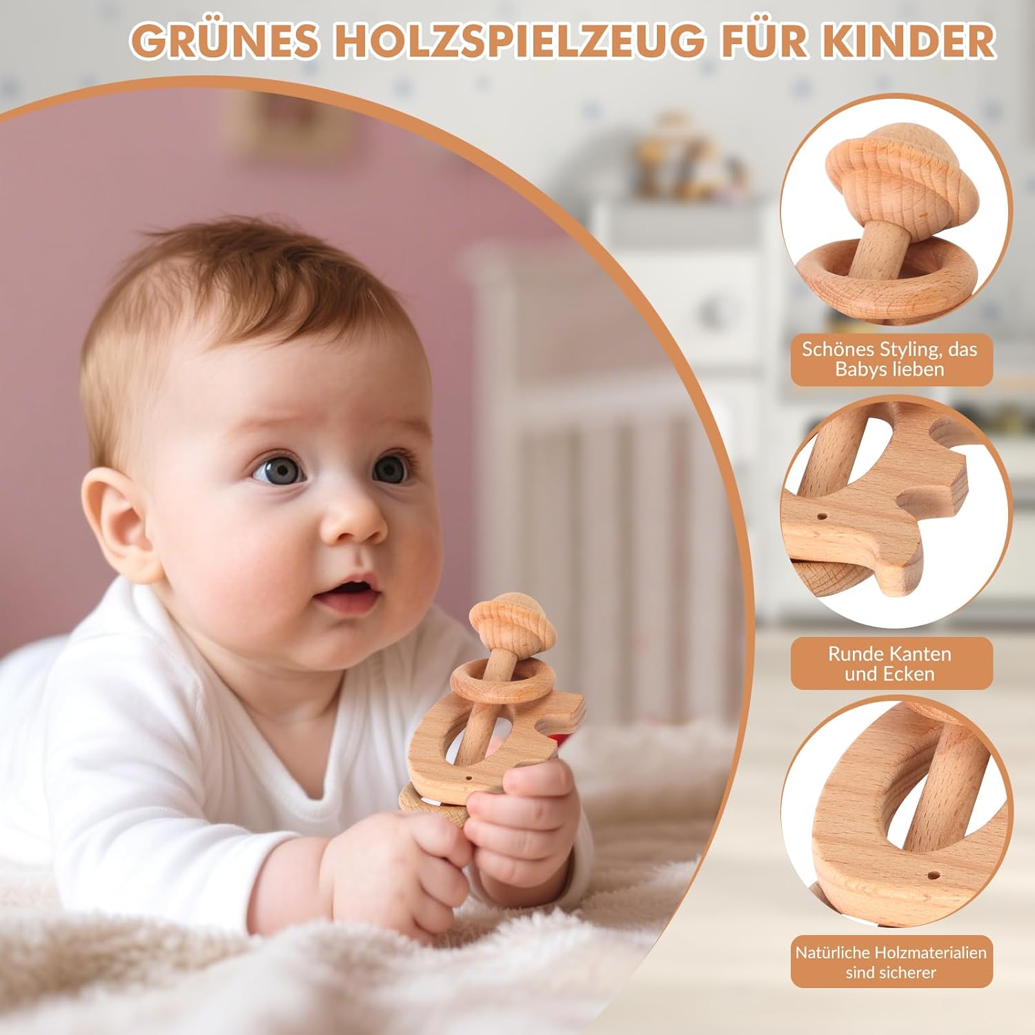 Newborn Gift, 7-in-1 Baby Gift Set for Boys and Girls: Baby Blanket, Comforter, Wooden Rattle with Elephant, Bib, Socks in Gift Box, Baby Birth Gift, Baby Shower Idea Beige – Bild 5