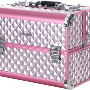 SONGMICS Pink MDF ABS Plastic Folding Compartments Cosmetic Box