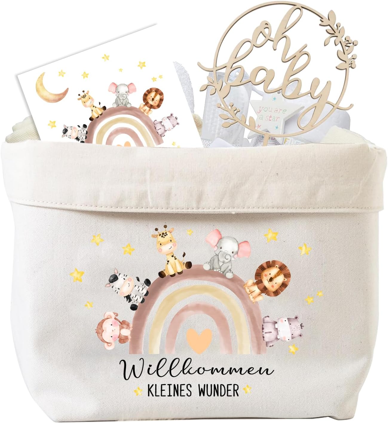Nappy Bag Boy Girl Baby Gifts for Birth, Baby Nappy Cake Bag + Wooden Cake Topper + Card + Envelope, Baby Gift for Newborn Baby Shower