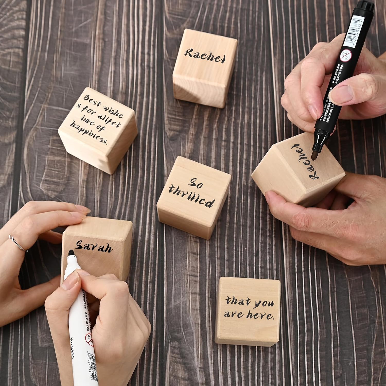 RunFar shop Wooden Letters Oh Baby Cube Gift for Birth Baby Engraved Letter Cube Gift Idea Christening Baby Shower Table Decoration Wooden Block Guest Book Oh Baby Wooden Building Block – Bild 5