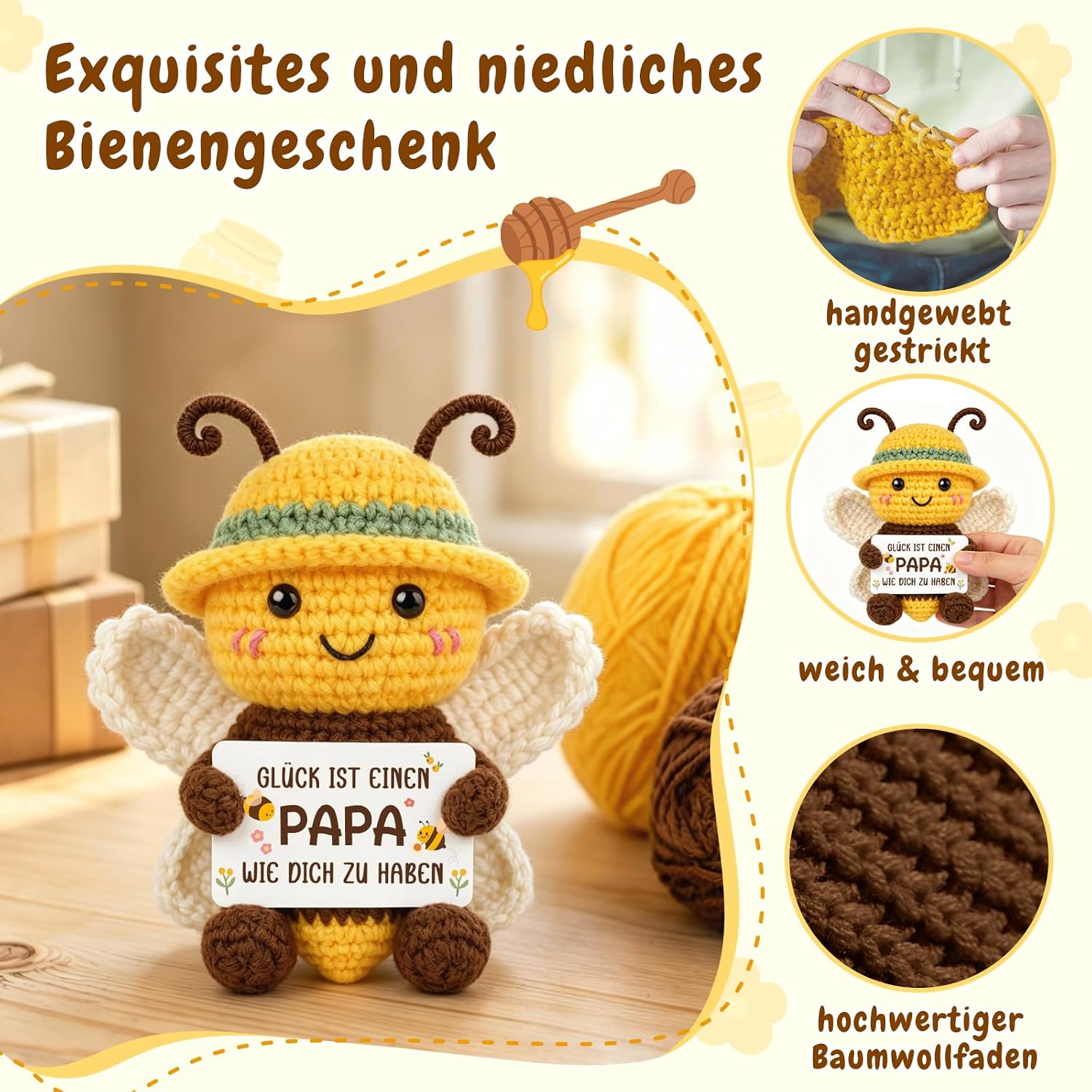 Gifts for Dad, Positive Hand Crocheted Bee Figures – Bild 7