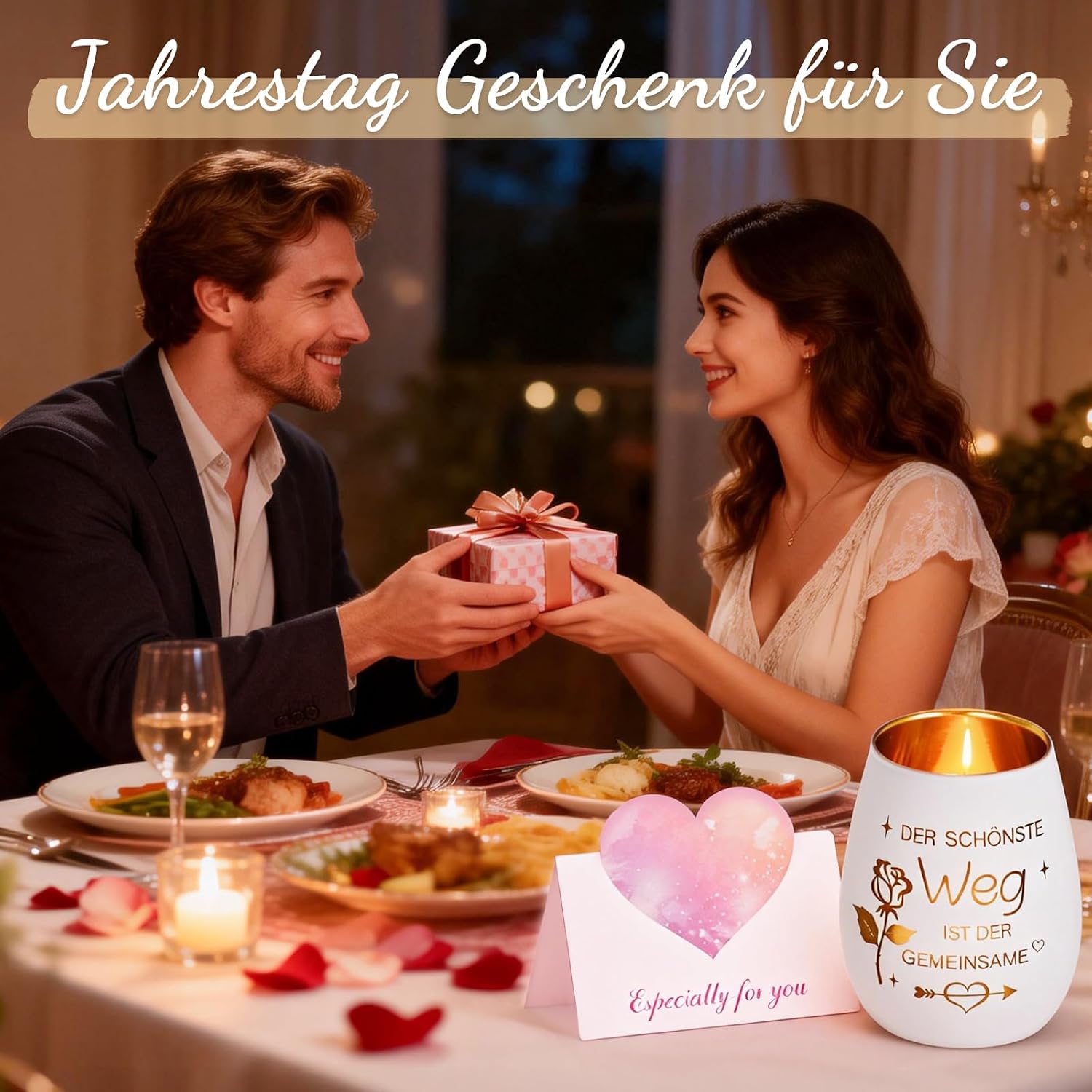 Wedding Gifts Engagement Gift Women Valentine's Day Personalised Anniversary Gift Romantic Lantern Glass with Engraving for Girlfriend Wife Bride and Groom Couple – Bild 2