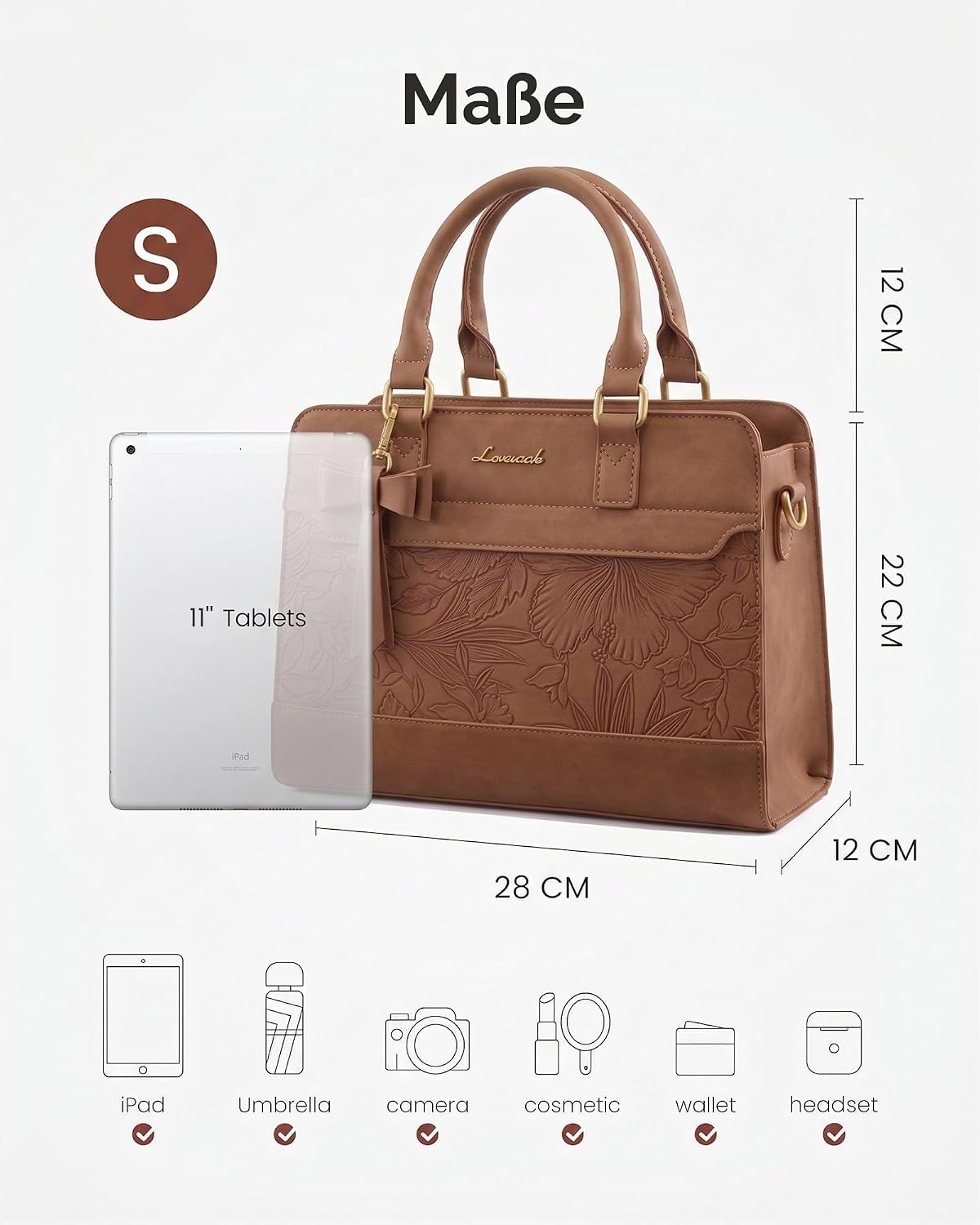 LOVEVOOK Women's Medium PU Leather Handbag Small Handbag, Brown embossed, Utility – Bild 4