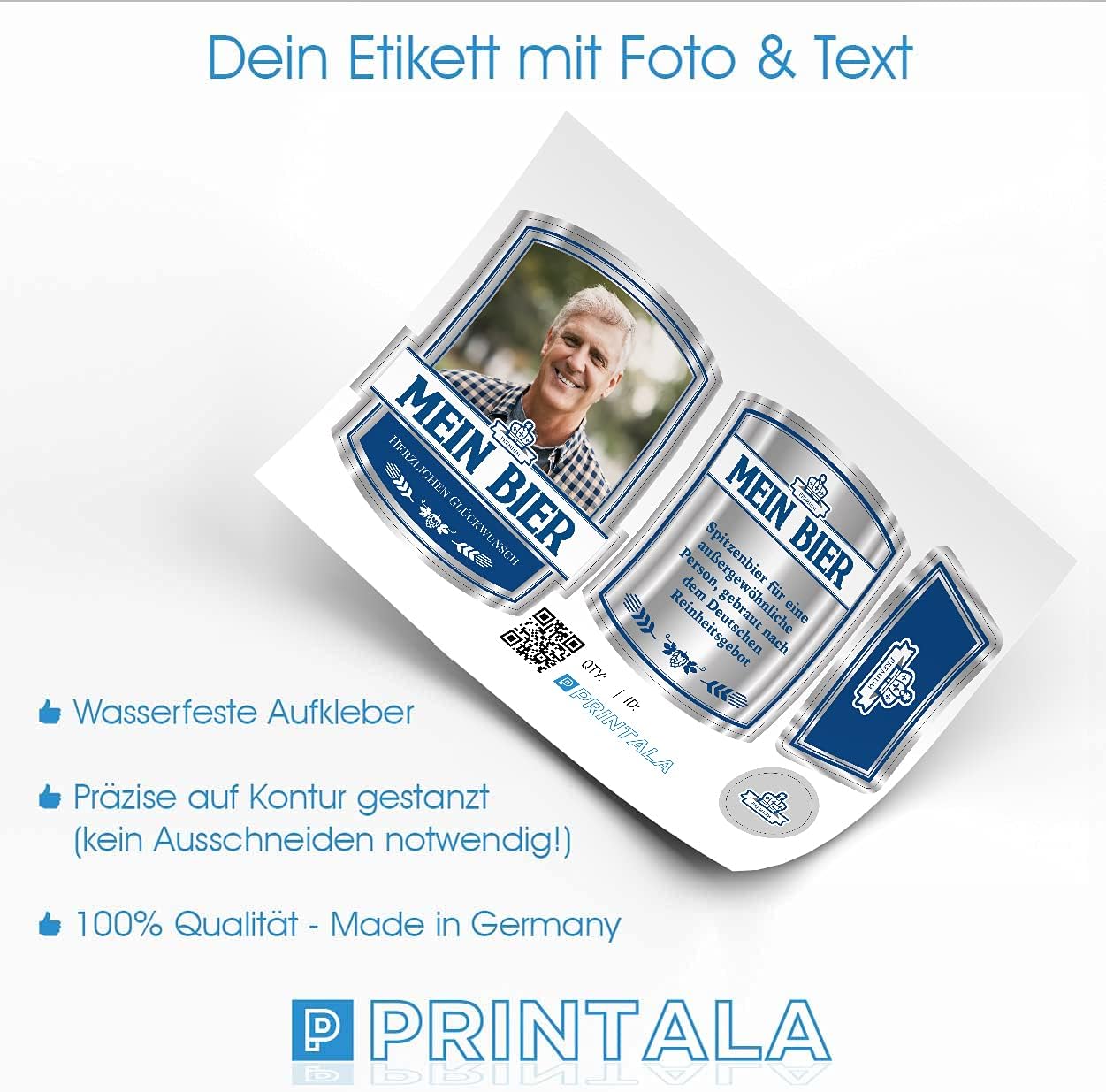 Beer Bottle Label Personalised with Photo & Text Sticker Set from 6 Pieces Motif: Max (Blue) – Bild 3