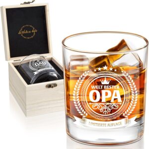 LIGHTEN LIFE Gifts for Grandpa, Whisky Glass for Grandpa in Wooden Box, Birthday Gifts from Grandchildren