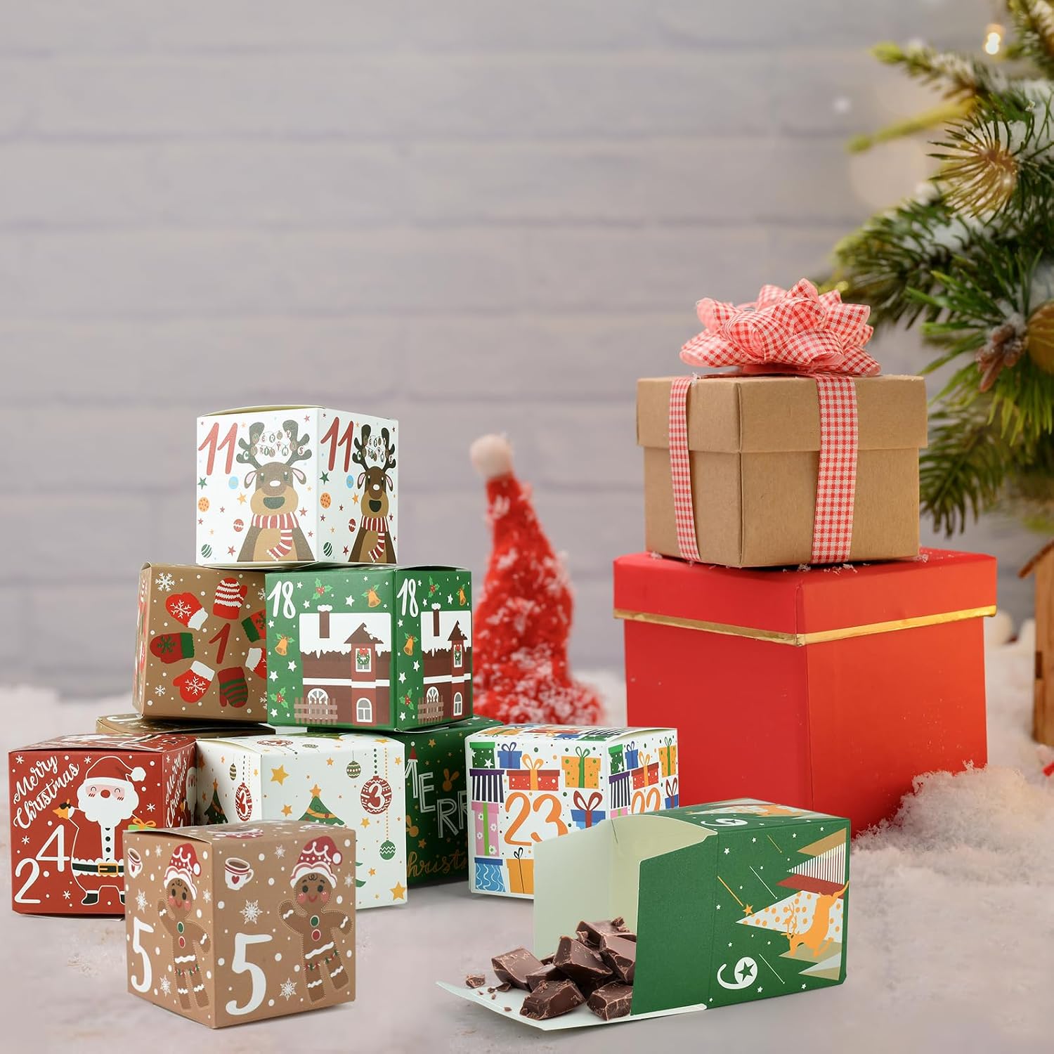 TAIYOU Pack of 24 Christmas Calendar Boxes 7 cm Advent Calendar for Filling Christmas Paper Boxes Advent Calendar Sweets Box Christmas Cookies Boxes Gift Boxes – Bild 5