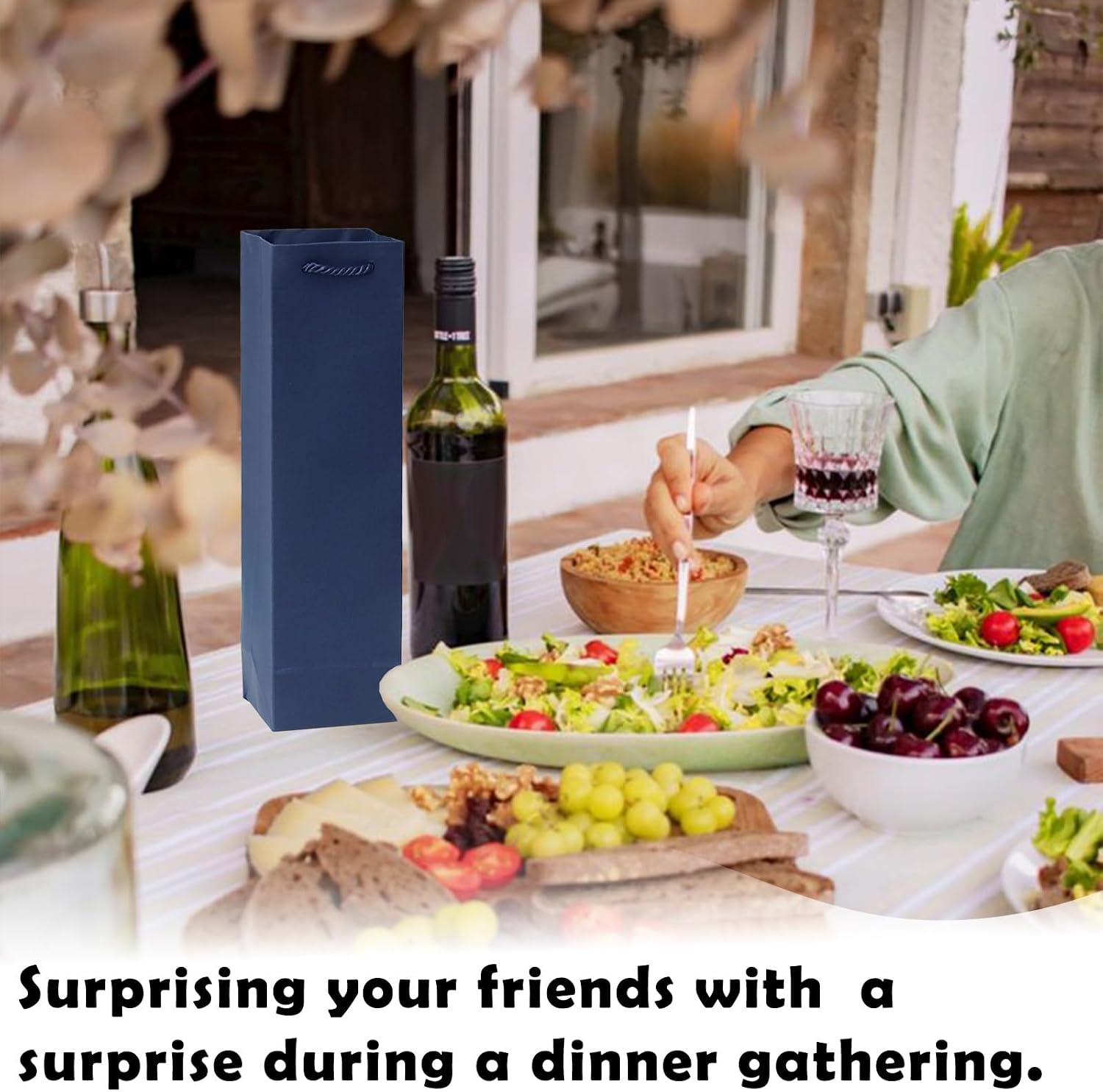 Pack of 12 Wine Gift Bags, Dark Blue Wine Bottle Bags Made of Kraft Paper, Bottle Bags Gift Bags for Wine with Handle, Kraft Wine Organiser for Christmas, Wedding, Birthday Party Gift Bags – Bild 7