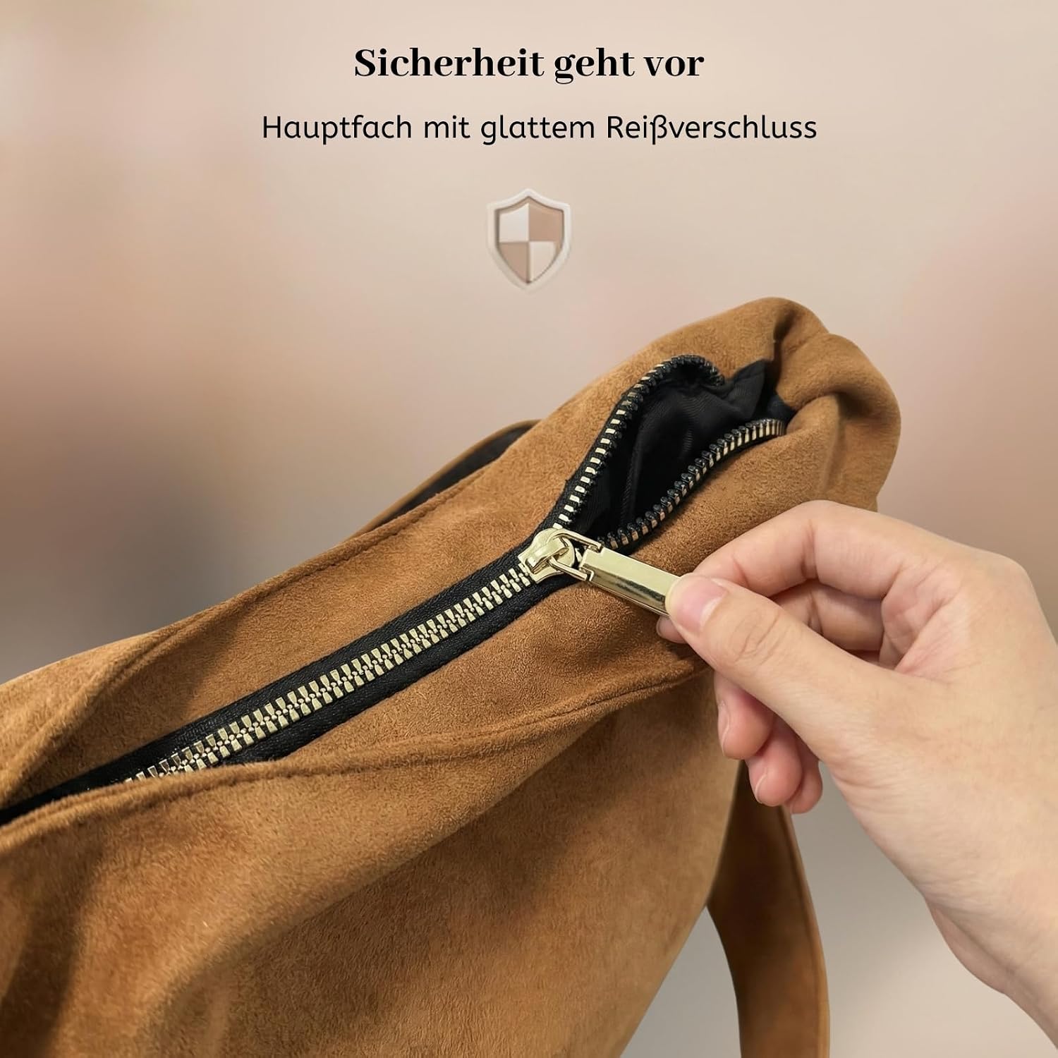 JANSBEN Suede Handbag Women's Large Shopper Bag Women's Shoulder Bag Suede Hobo Bag Shoulder Bag for Leisure, Work, Travel – Bild 8