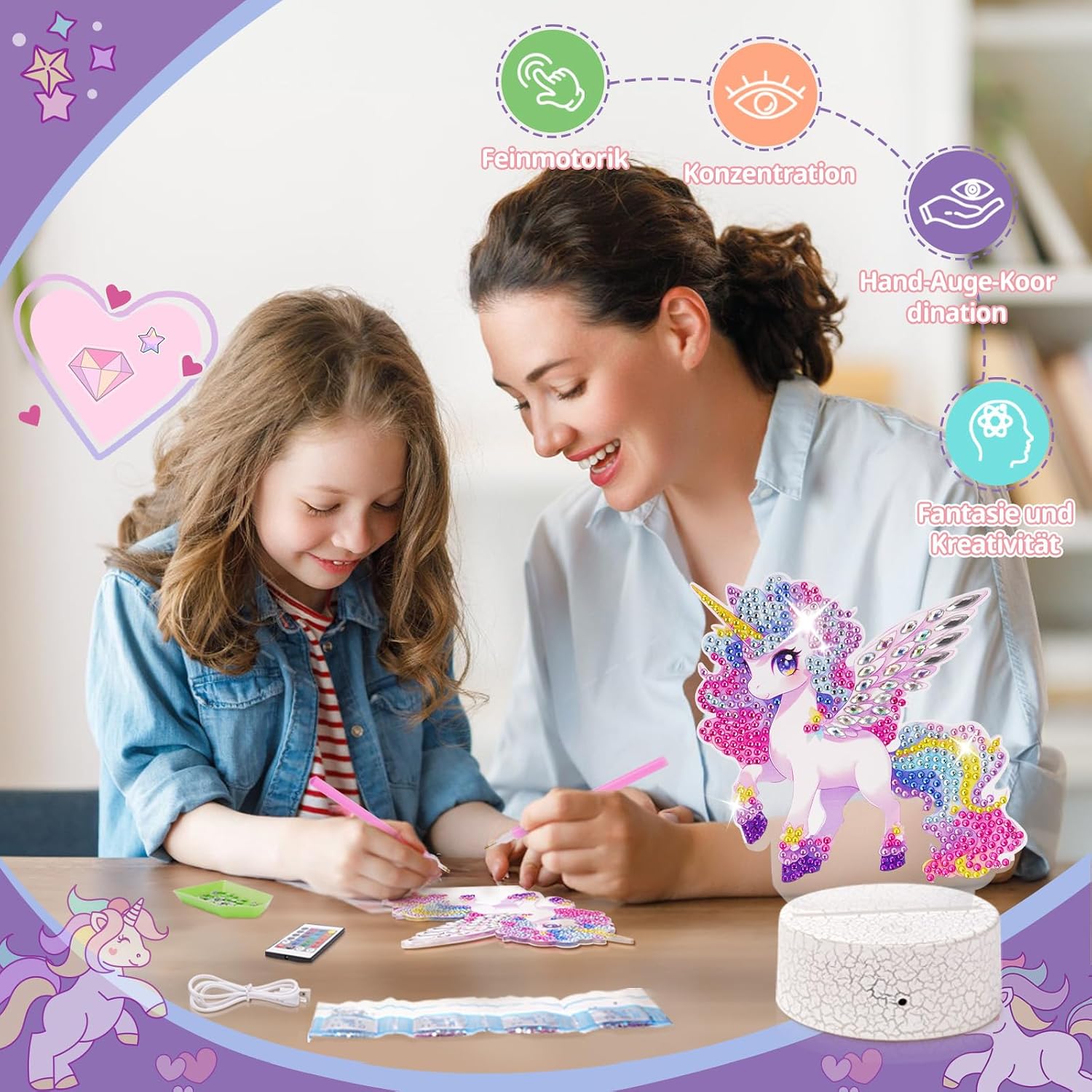 Unicorn Gift for Girls 5-10 Years: Diamond Painting Night Light Children – Bild 2