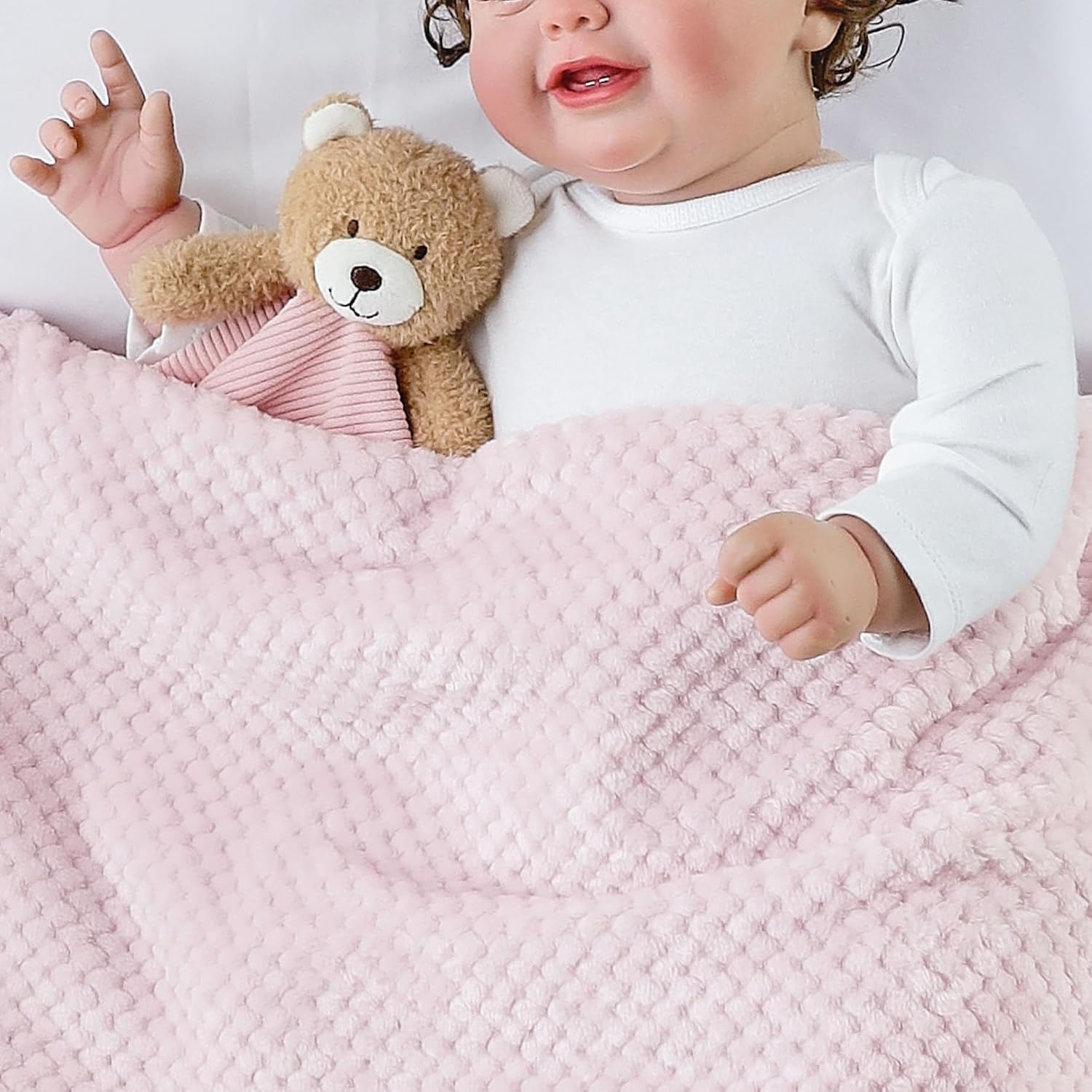 CREVENT 3-in-1 Baby Cuddle Blanket with Teether & Rattle | Plush Buyable Animal Head Safety Blanket Birthday Gift - Pink Bear – Bild 6