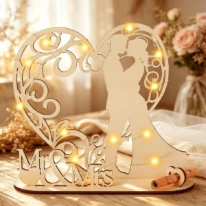Wedding Money Gift for Bride and Groom - Wedding Gift Money Made of Wood with LED Light, Packaging with Foil & Bow, Mr & Mrs Decoration, Ready to Use