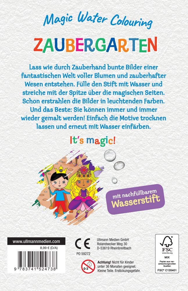 Magic Water Colouring - Zaubergarten: Wiederverwendbares Wassermalbuch mit 16 Zaubergarten-Motiven + nachfüllbarem Wassertankstift, ideal für Kinder ... malen (16 Wassermalbilder + Wassertankstift) – Bild 2
