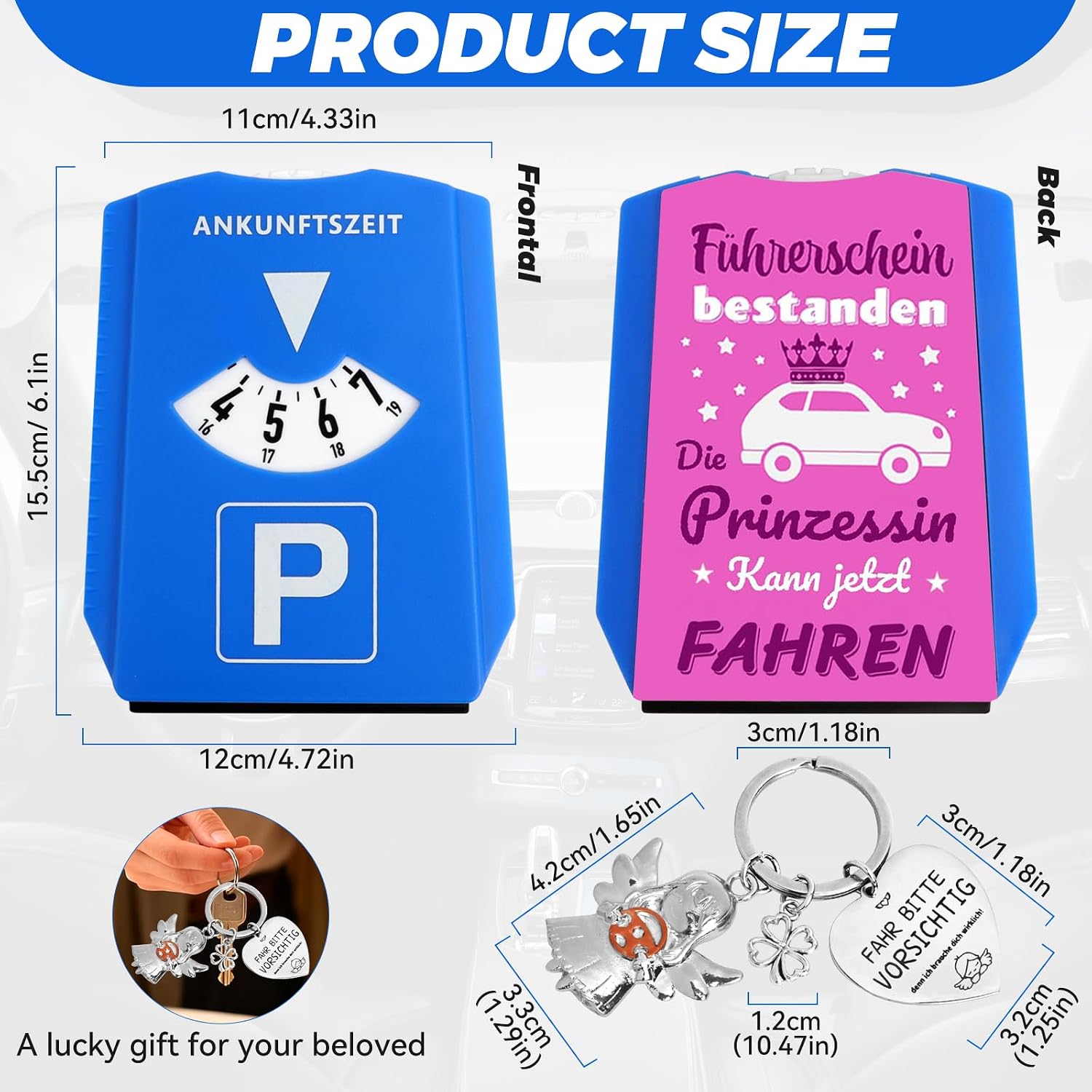 Driving Licence Passed Gift for Women, Lucky Charm Car with Guardian Angel Keyring & Parking Disc, Multifunctional Car Accessories for New Drivers – Bild 2