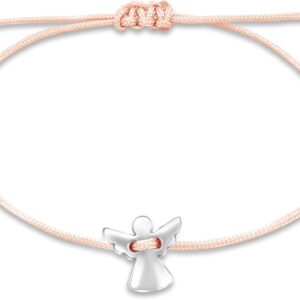 Nuoli® Women’s Guardian Angel Bracelet, Silver (Adjustable up to 20 cm) for Women and Girls, Pink Fabric with Metal Pendant