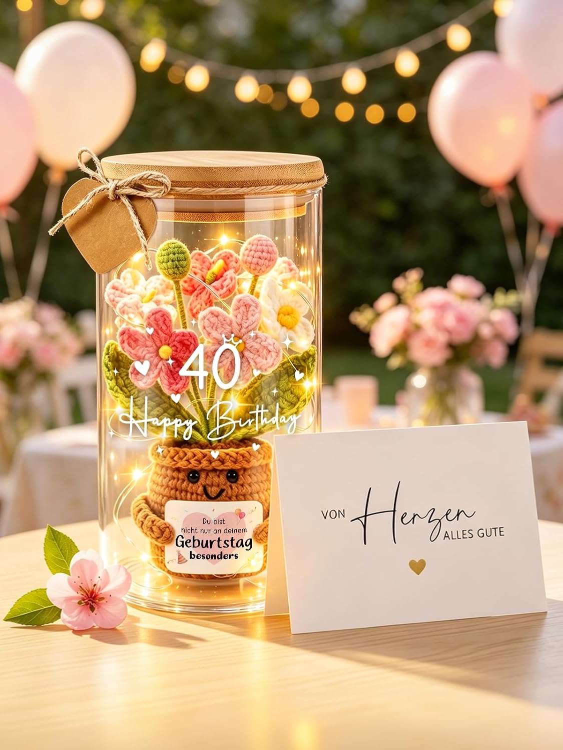 Gift 40th Birthday Women LED Bottle Light with Knitted Flower – Bild 7