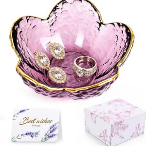 Jewellery Bowl, Flower Shape Jewellery Plate, Key Tray, Ring Holder, Jewellery Tray, Decorative Jewellery Bowl, Ring Bowl for Bedroom, Dressing Table, Bedside Table, Gifts for Women (Purple)