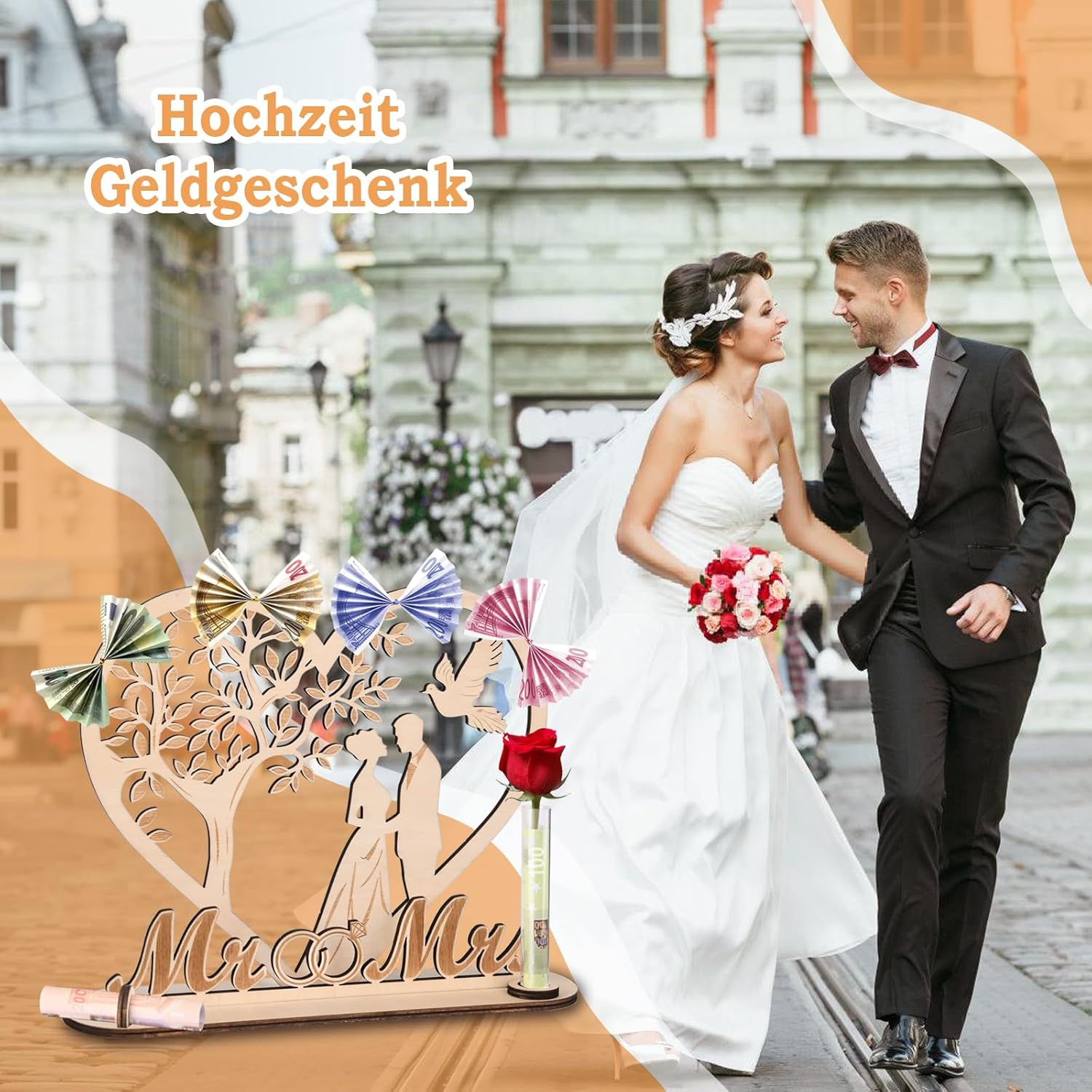 Money Gift Wedding Wooden with LED Fairy Lights, Wedding Gift Heart Tree – Bild 6