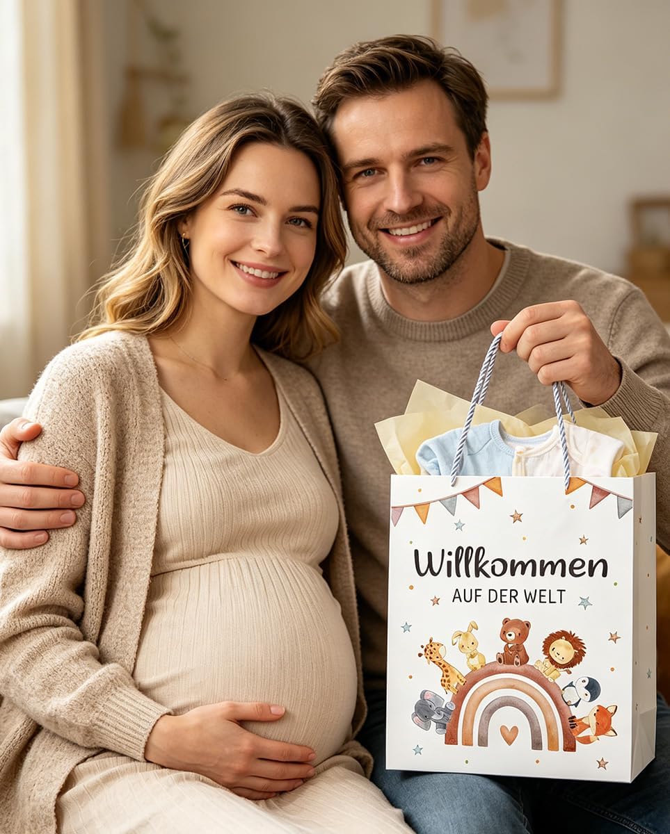 Gift Bag Birth Baby, Gift Bag with Wrapping Paper and Card, Gifts for Birth Boy & Girl, Gift Wrapping Paper Bags with Handle - Welcome to the World – Bild 8