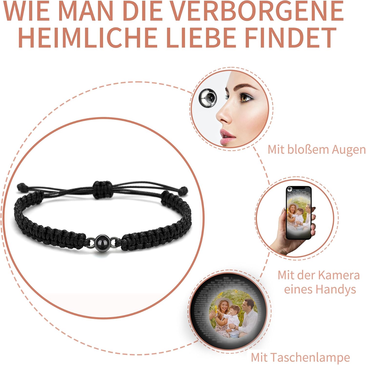 Easycosy Personalised Projection Bracelet with Photo and Image in Stone, Customised Photo Bracelet with Own Photo, Christmas Gifts for Women, Men, Girlfriend, Mum, Dad – Bild 4