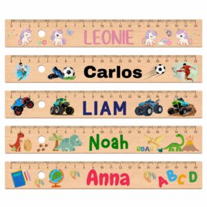 Personalised Children’s Wooden Ruler for School Enrolment 2026-20 cm with Name and Cute Motifs – School Rulers for Girls and Boys as a Gift Idea
