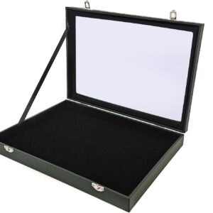 Yudu Multi-Purpose Display Case Jewellery Tray Glass Lid without Divisions Black
