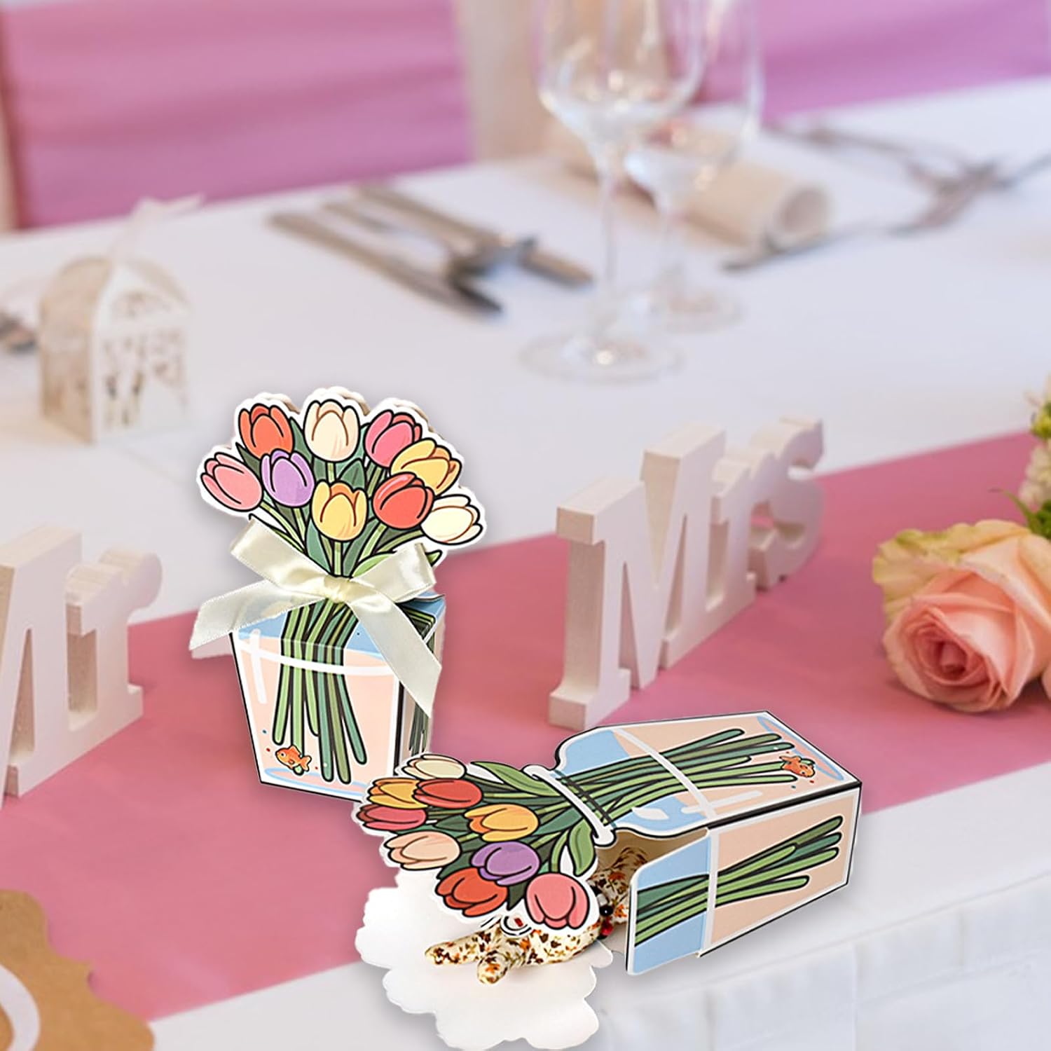 Spldsun Pack of 20 Small Candy Boxes, Wedding Gift Box, Candy Box with Ribbon, Suitable as Table Decoration for Weddings, Parties and Teacher's Day (Tulip) – Bild 5