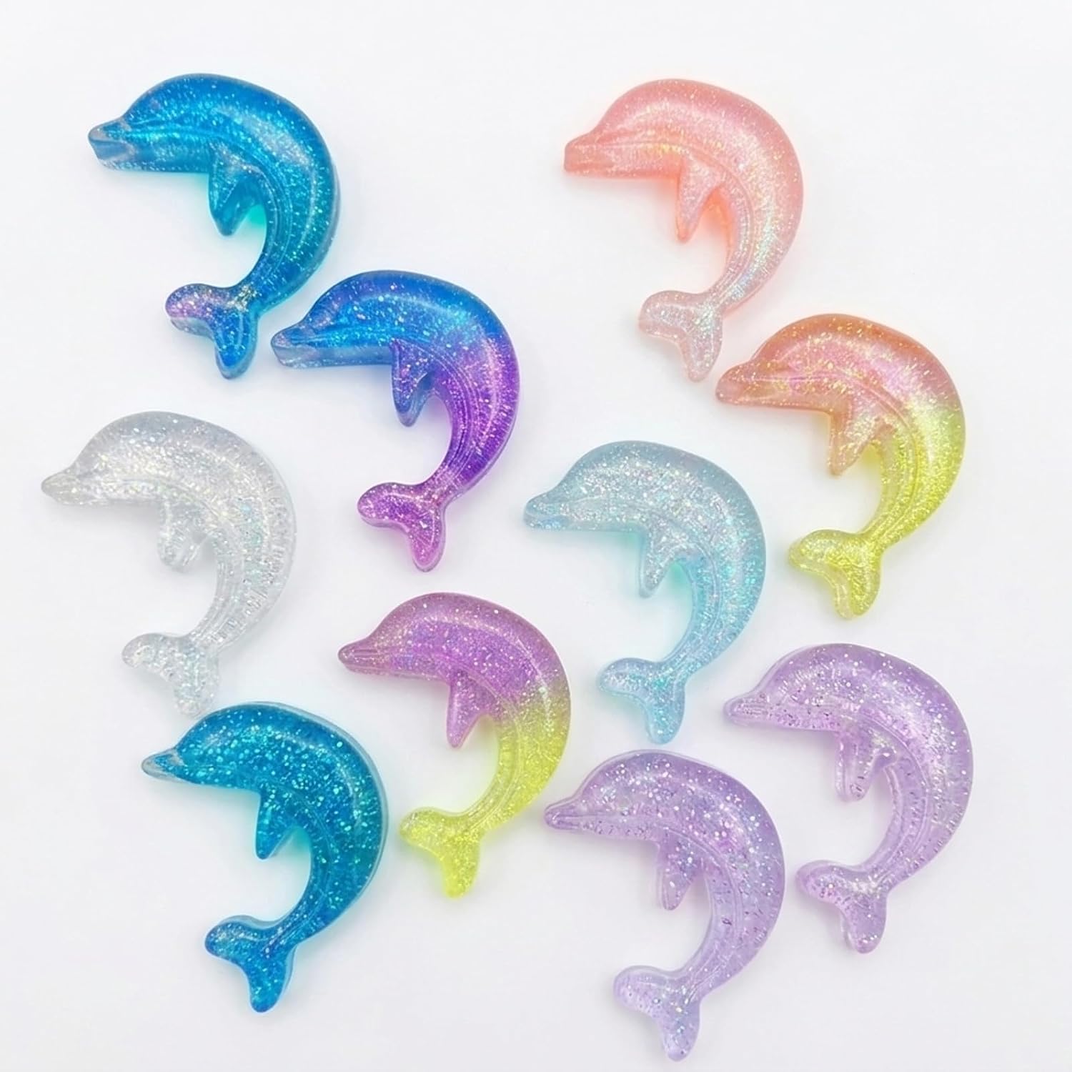 Pack of 10 Dolphin Resin Figure Craft Accessories, Colourful Sea Animals Decoration for DIY Jewellery, Hair Accessories & Mobile Phone Case, Crystal Shimmer Luminous Resin Figures Glow In Dark