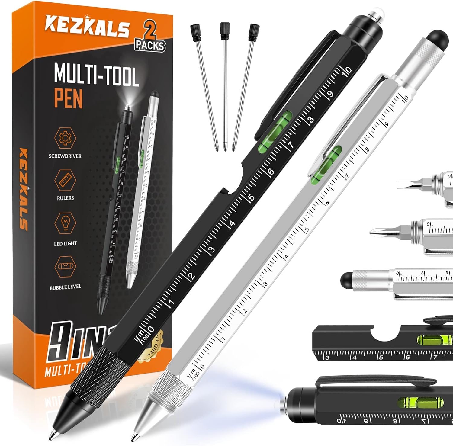 KEZKALS Gifts for Men, 2 Pack 9 in 1 Ballpoint Pen, Men's Gifts