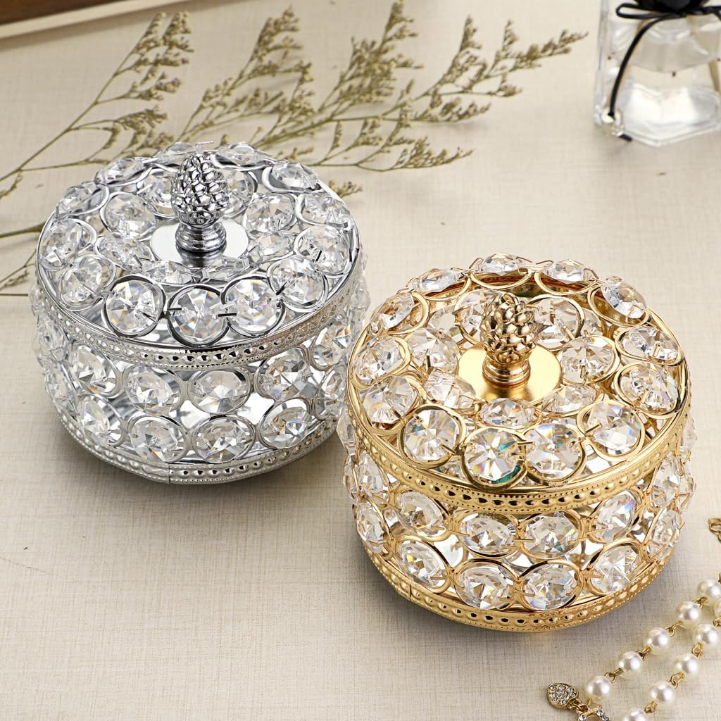 SUMTree Round Crystal Jewellery Box Lid Made of Crystal Metal Jewellery Case Jewellery Holder Jewellery Box Decoration for Living Room Bedroom Bathroom Golden Gift for Wife Girlfriend – Bild 7