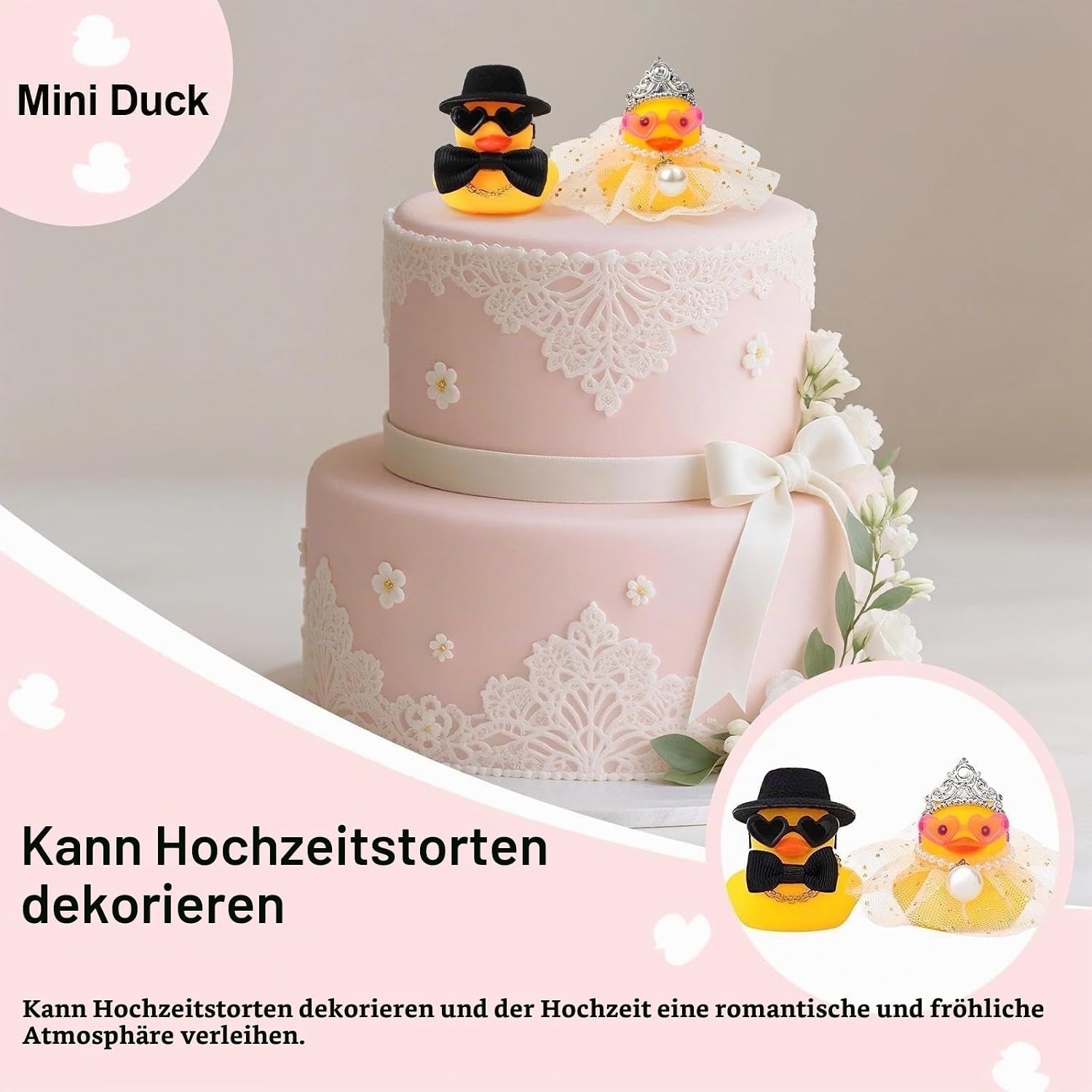 AKONE Pack of 2 Squeaky Duck Wedding Couple, Wedding Gifts for Newlyweds, Funny Couple Rubber Duck, Mini Bride and Groom Duck for Ceremony, Wedding Blessing, Wedding Gift – Bild 2