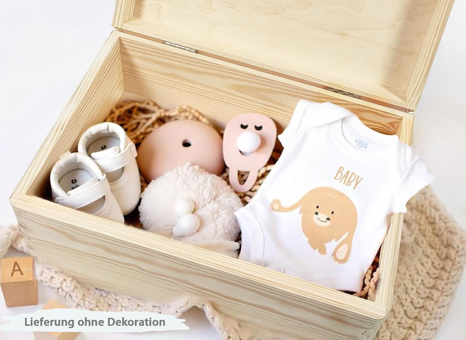 Little Deco Baby Keepsake Box, Personalised Forest Animals, 40 x 30 x 22 cm, Christening Gift, Wooden Box with Name, Gift for Birth for Boys and Girls, XHL1050-02 – Bild 4