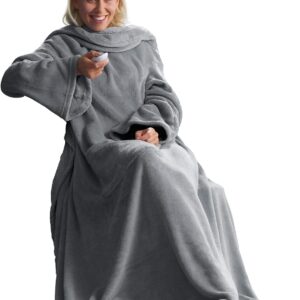 CelinaTex TV Blanket with Sleeves XXL Microfibre Foot Pocket Sleeves Fleece, 150 x 180 cm