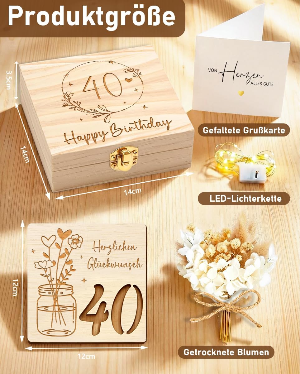40th Birthday Wooden Gift for 40th Birthday Women Men – Bild 2