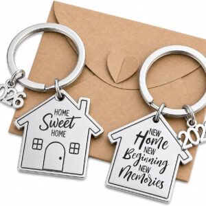 Pack of 2 Home Keyrings with Envelope Gift for Housewarming 2026 Housewarming Gifts Apartment New Home Gift Key Chain for New Home Buying and Moving