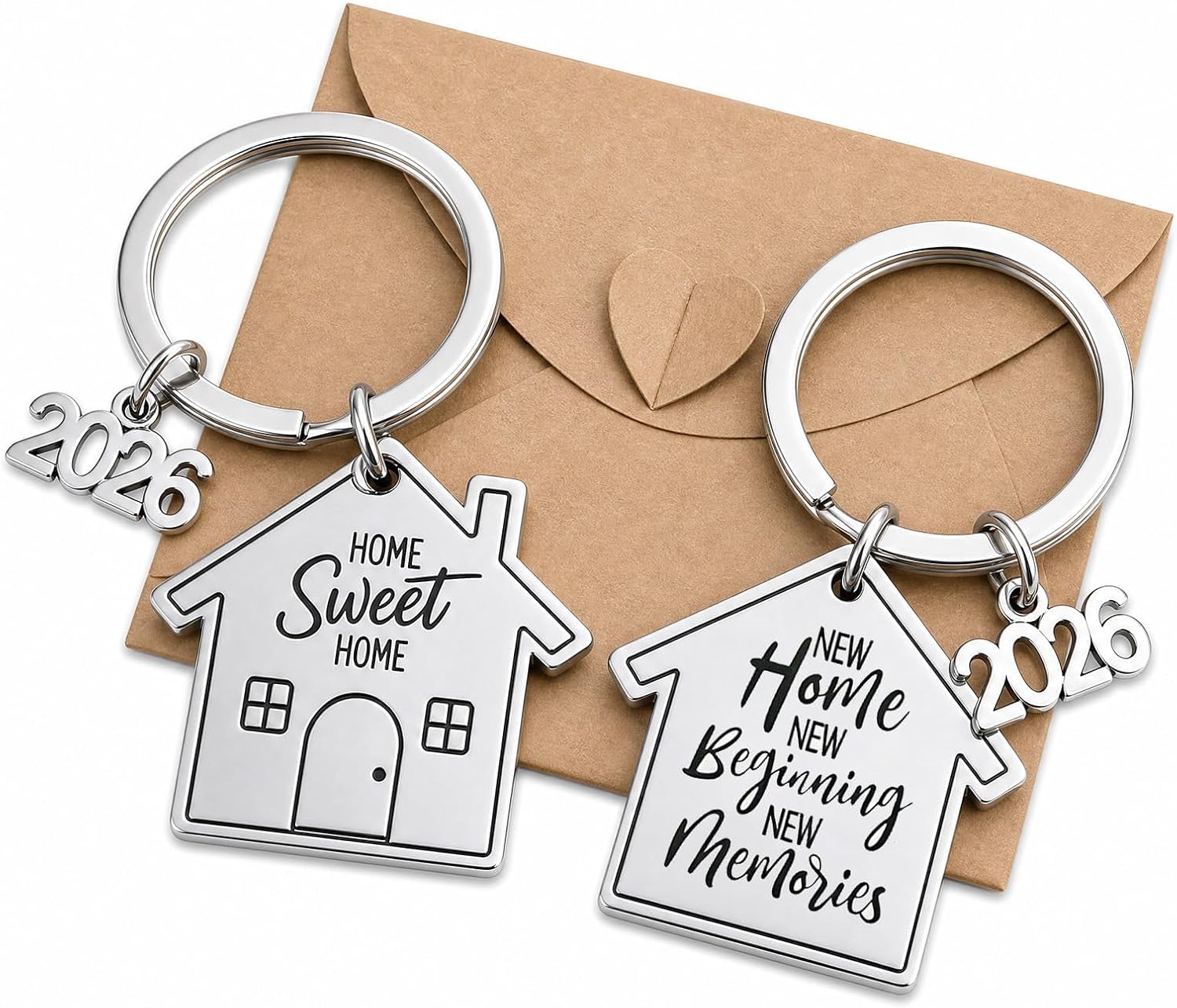 Pack of 2 Home Keyrings with Envelope Gift for Housewarming 2026 Housewarming Gifts Apartment New Home Gift Key Chain for New Home Buying and Moving