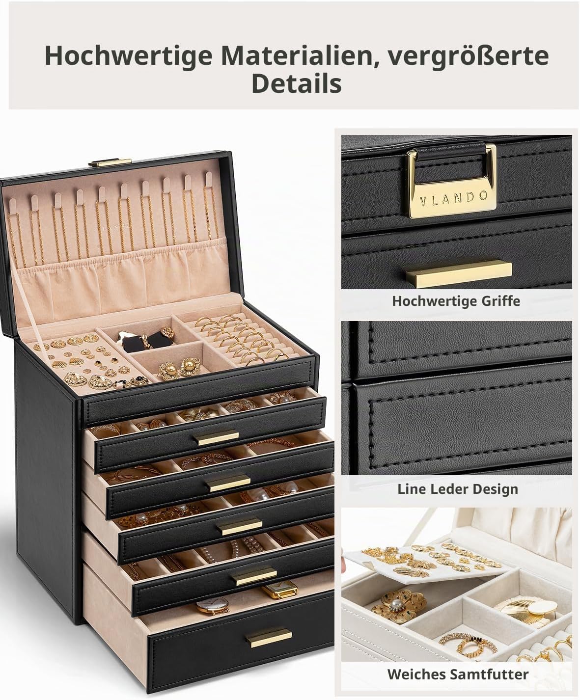 Vlando Jewellery Box Large Jewellery Storage with 6 Levels, Room Decoration – Bild 5
