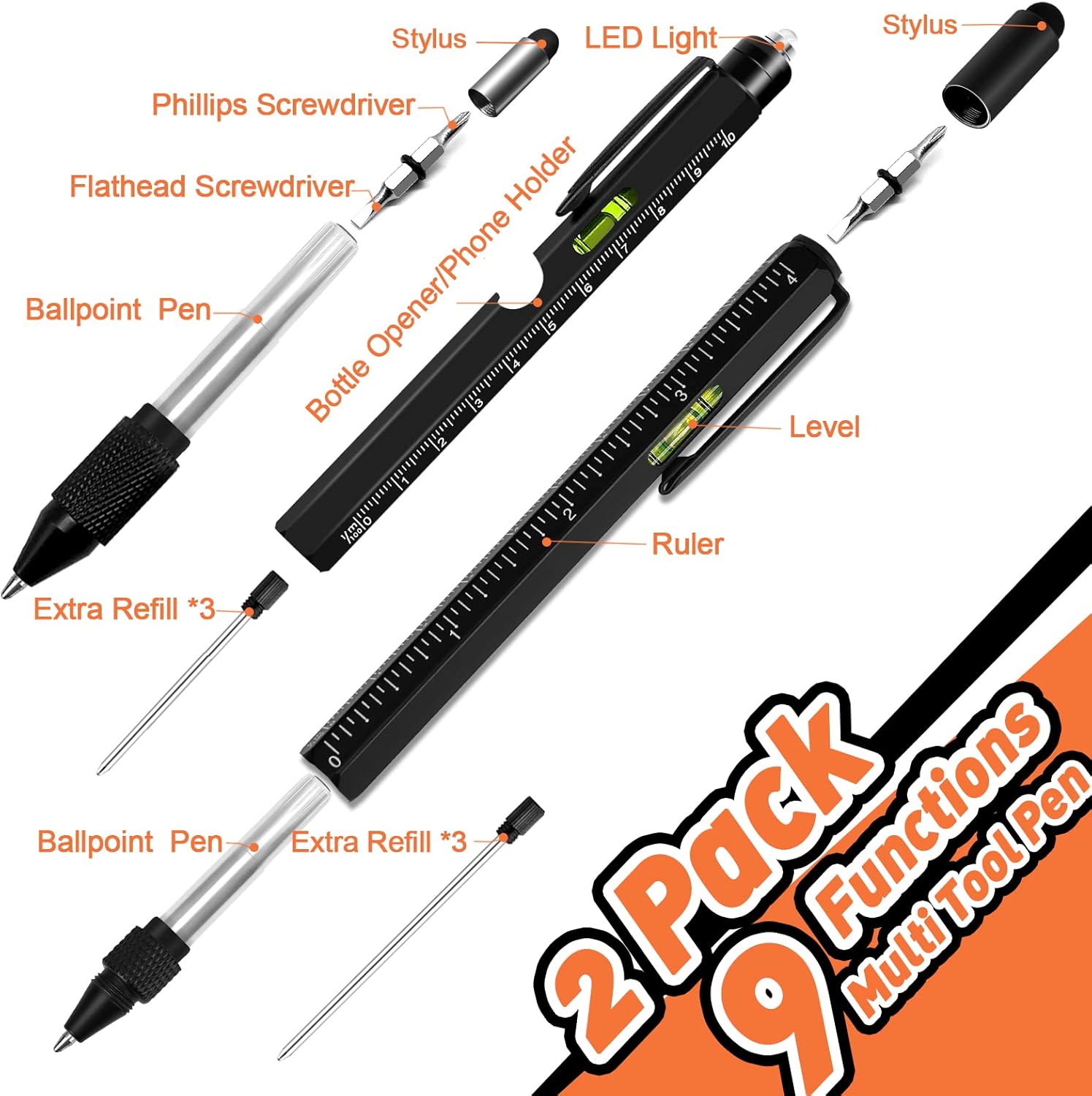 KEZKALS Gifts for Men, 2 Pack 9 in 1 Ballpoint Pen, Men's Gifts – Bild 4