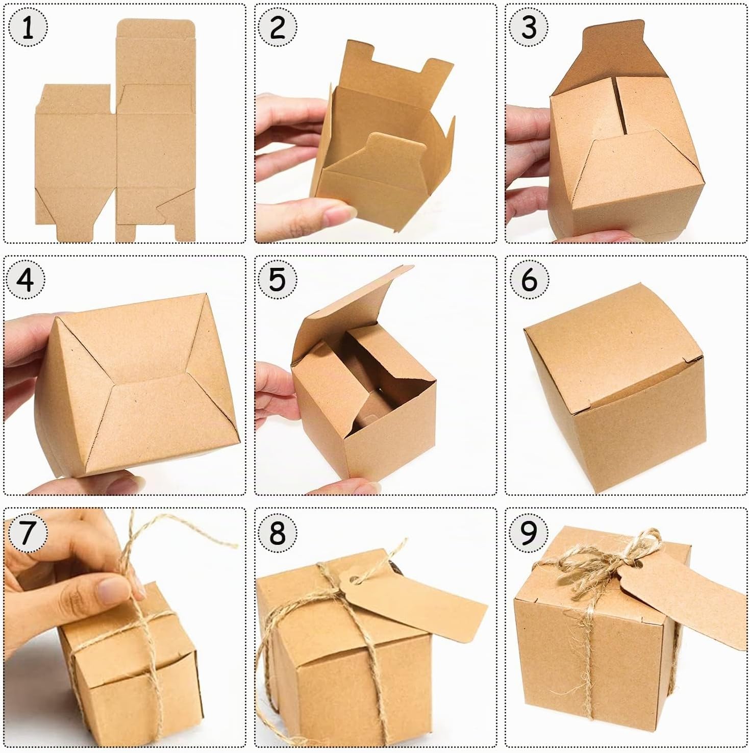 Gift Box Kraft Paper Gift Box Small 50 Gift Boxes Set Boxes with Lid & Jute Empty Packaging Boxes for Wedding Pastry Party Sweets Gifts Guest Gift Box – Bild 6