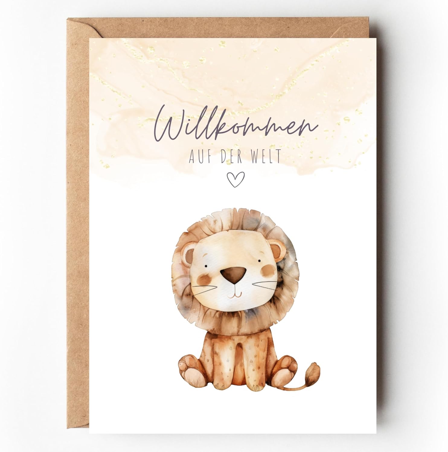 Greeting Card for Birth Baby Lion, Gender-Neutral Greeting Card Baby "Welcome to the World", unsiex Birth Card Money Gift Birth Boy Girl (1 Folding Card with Envelope)