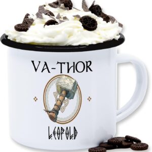 Enamel Tin Mug - Va-Thor with Name Vathor | VaThor Father's Day Gift | Gift for Father's Day | Father's Day Gift for Dad - 300 ml - White Black - Father Dad Fathers