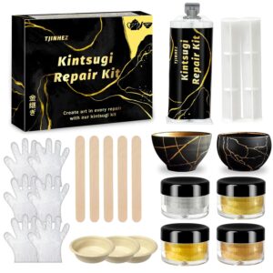 Kintsugi Repair Set – Food-Grade Porcelain Glue & Ceramic Repair Kit in Gold – Gold Glue for Ceramics, Porcelain, Glass, Jade & Sculptures – Japanese Kintsugi Art for Breakage Points
