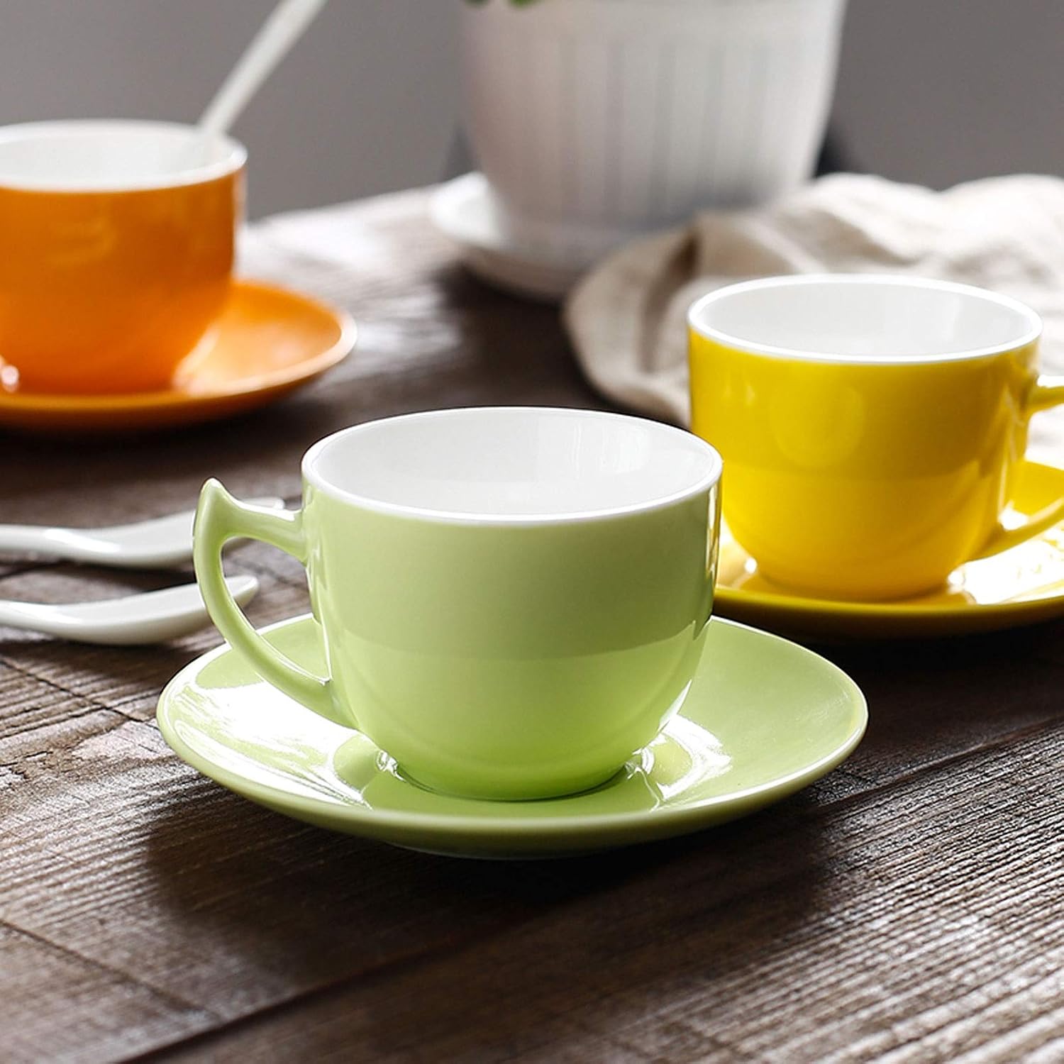 Coffee Cups Mug Rainbow Color Ceramic Coffee Tea Gift Set Bright Coloured Latte Cup Tea Cup Saucer and Teaspoon (Holds 6 People) with Stand Gifts for Women Men – Bild 7