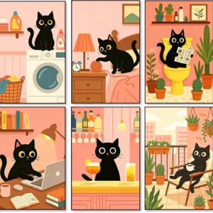Paint by Numbers Adult Set, 6 Pieces, Black Cat Painting Set, 20 x 30 cm