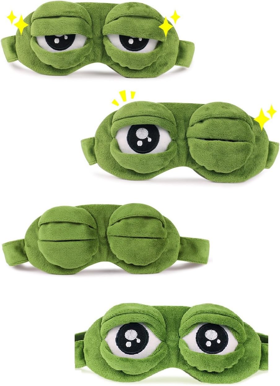 Bllomsem Eye Mask Sleeping, Fluff Face Sleeping Funny Novelty Cartoon Frog Eye Cover Eyeshade Sleep Travel Mask (Green) – Bild 2