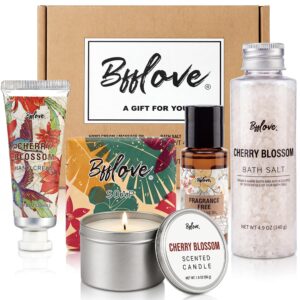 Gifts for Women, 5-piece Gift Box for Women, Cherry Blossom Birthday Gift Sets, Spa Sets, Bath Salt, Hand Cream, Soap, Massage Oil And Scented Candle. Wellness set for women, Mother’s Day gift
