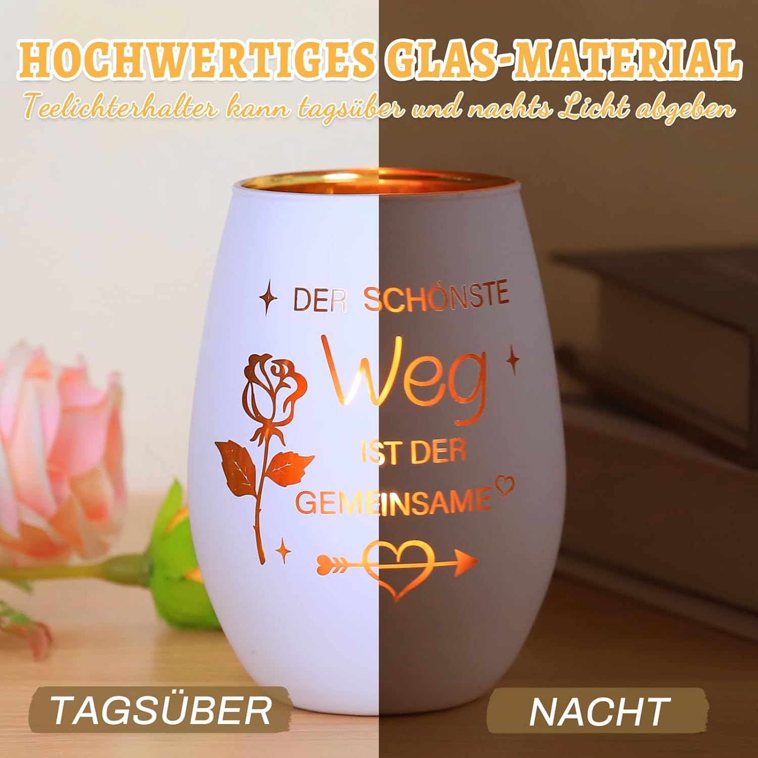 Wedding Gifts Engagement Gift Women Valentine's Day Personalised Anniversary Gift Romantic Lantern Glass with Engraving for Girlfriend Wife Bride and Groom Couple – Bild 3