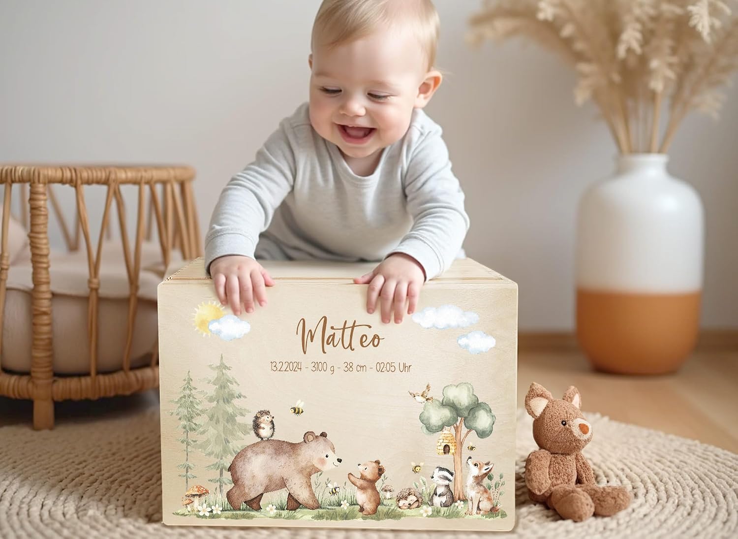 Little Deco Baby Keepsake Box Personalised Wooden Box with Lid Storage Box Memory Box Gift Idea for Birth, Christening or Birthday for Boys and Girls XHL1132-3-L – Bild 4
