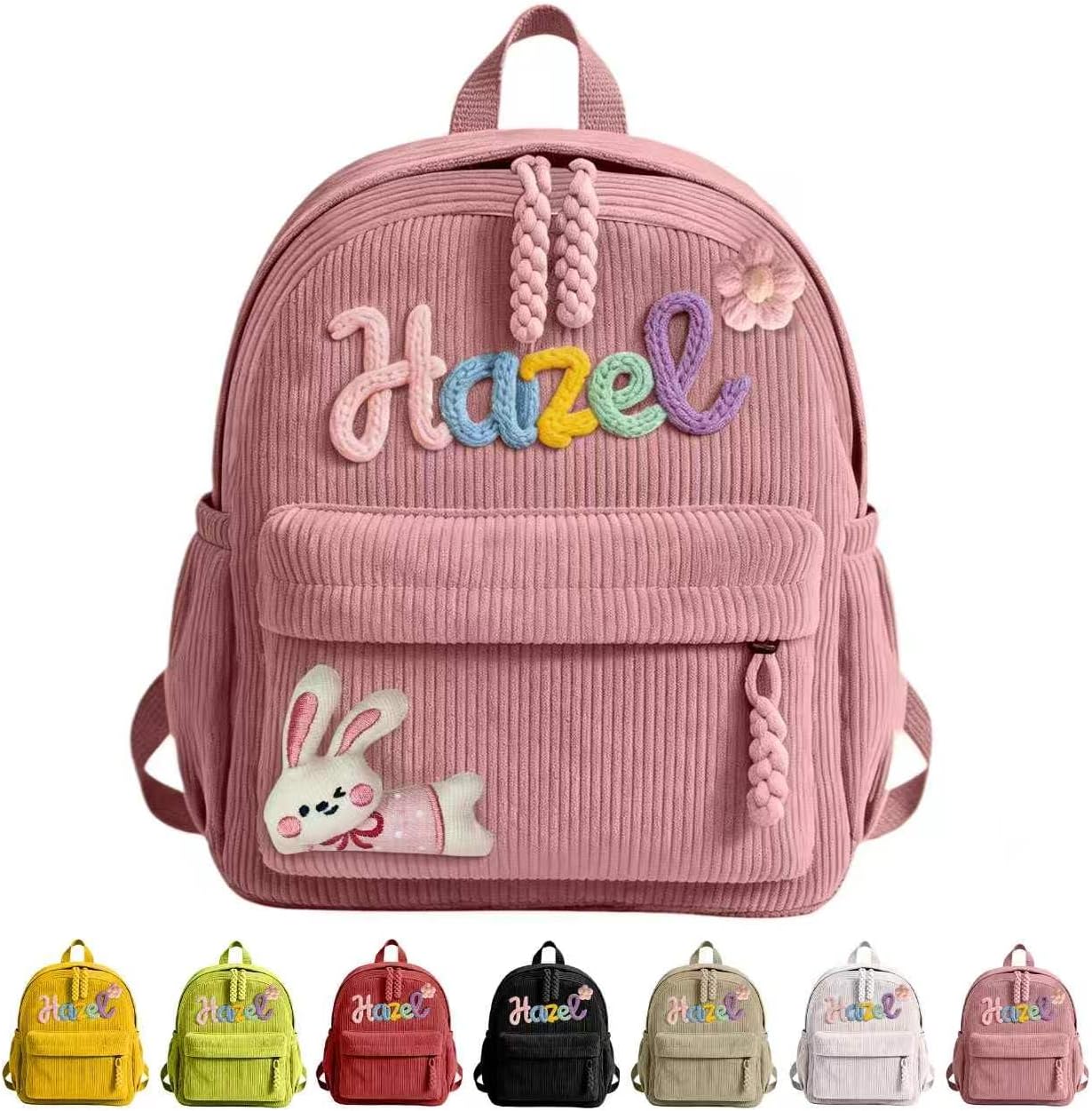 Children's Backpack Nursery Personalised with Name for Girls Boys, pink, Designer
