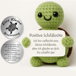 Tixlux Pocket Hug Positive Turtle, Knitting Wool Tortoise Figure and Small Hug Lucky Charm, Gifts for First Day of School, Back to School Gifts, Courage Gift, Get Well Soon Gift
